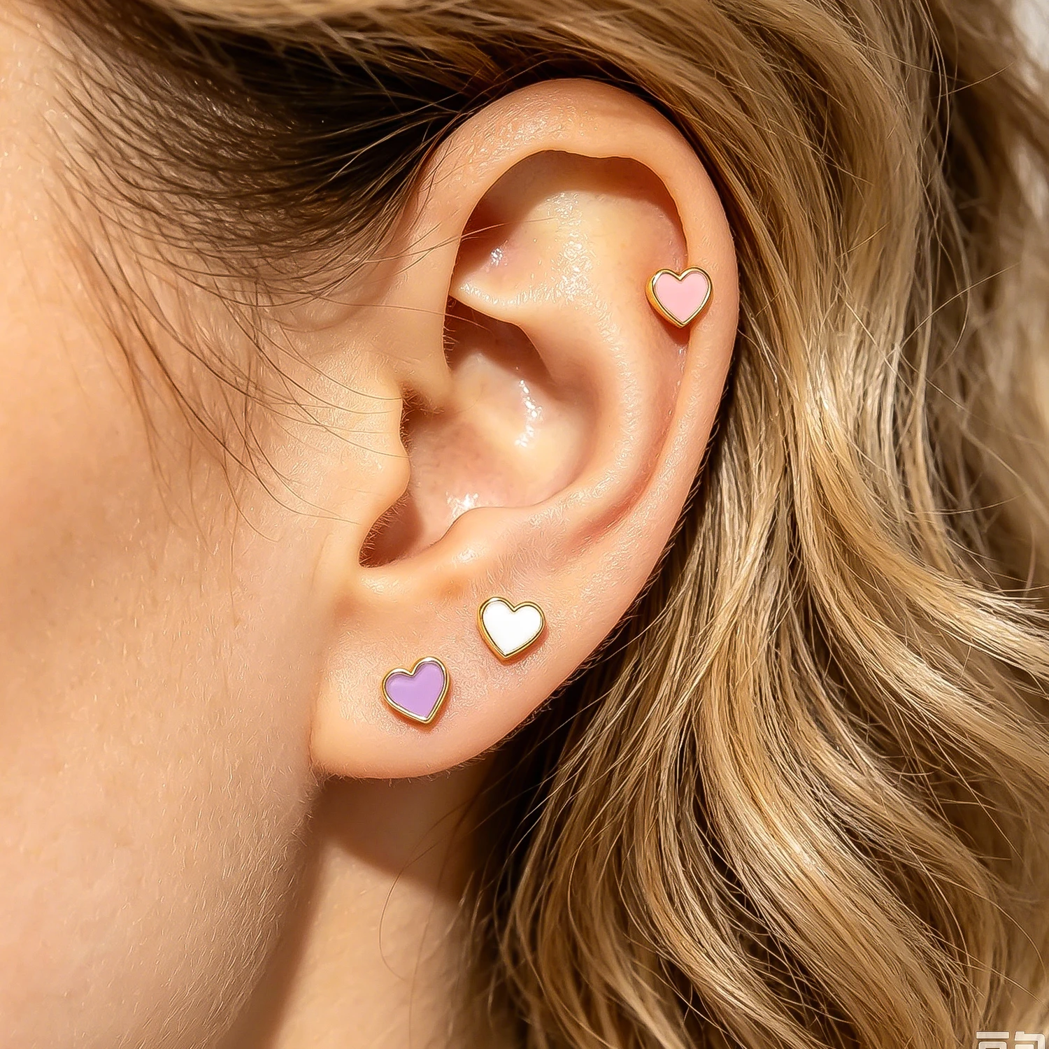 3 Pairs Enamel Mini Cute Heart Stud Earrings Set 316L Stainless Steel Hypoallergenic Tiny Dainty Ear Studs for Daily Wear