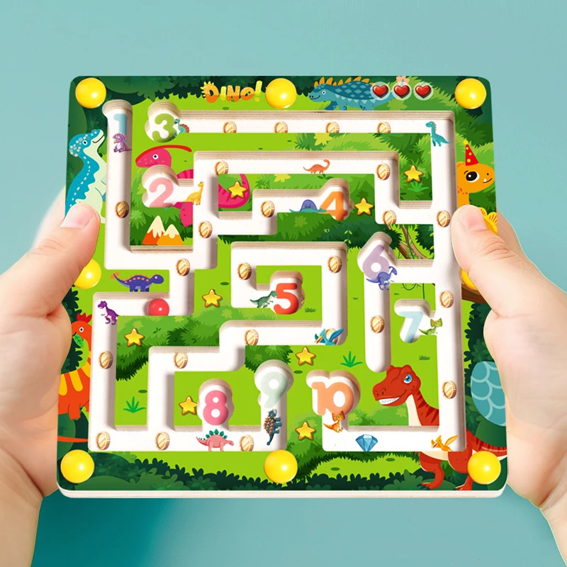Small Digital Balance Bead Maze, Wooden Dinosaur Maze, Activity Board Toy, Focus Training Toy
