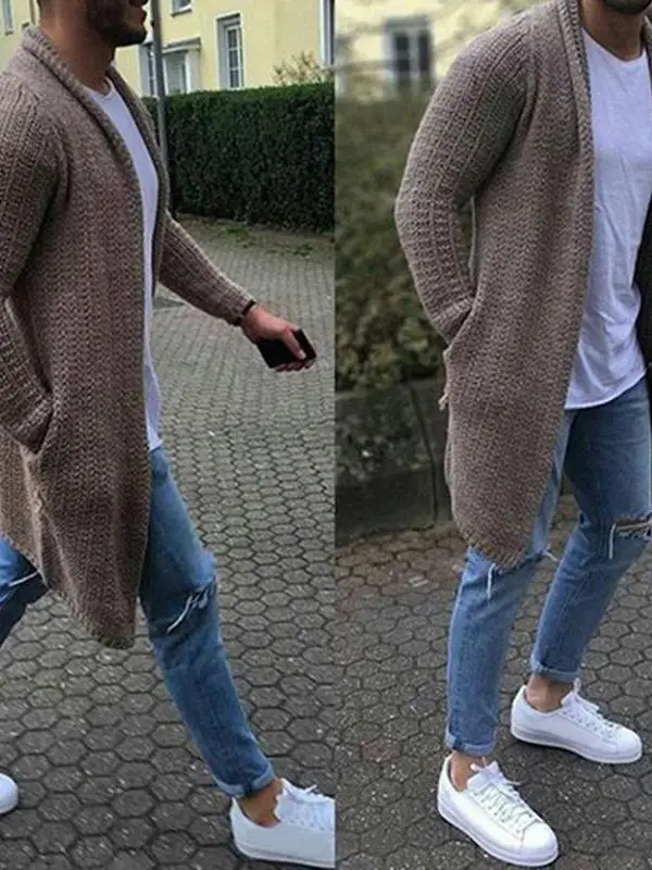

Модный вязаный кардиган с длинными рукавами большого размера для мужчин, повседневная одежда, свободный крой, из яркого полиэстера, для ношения под одеждой