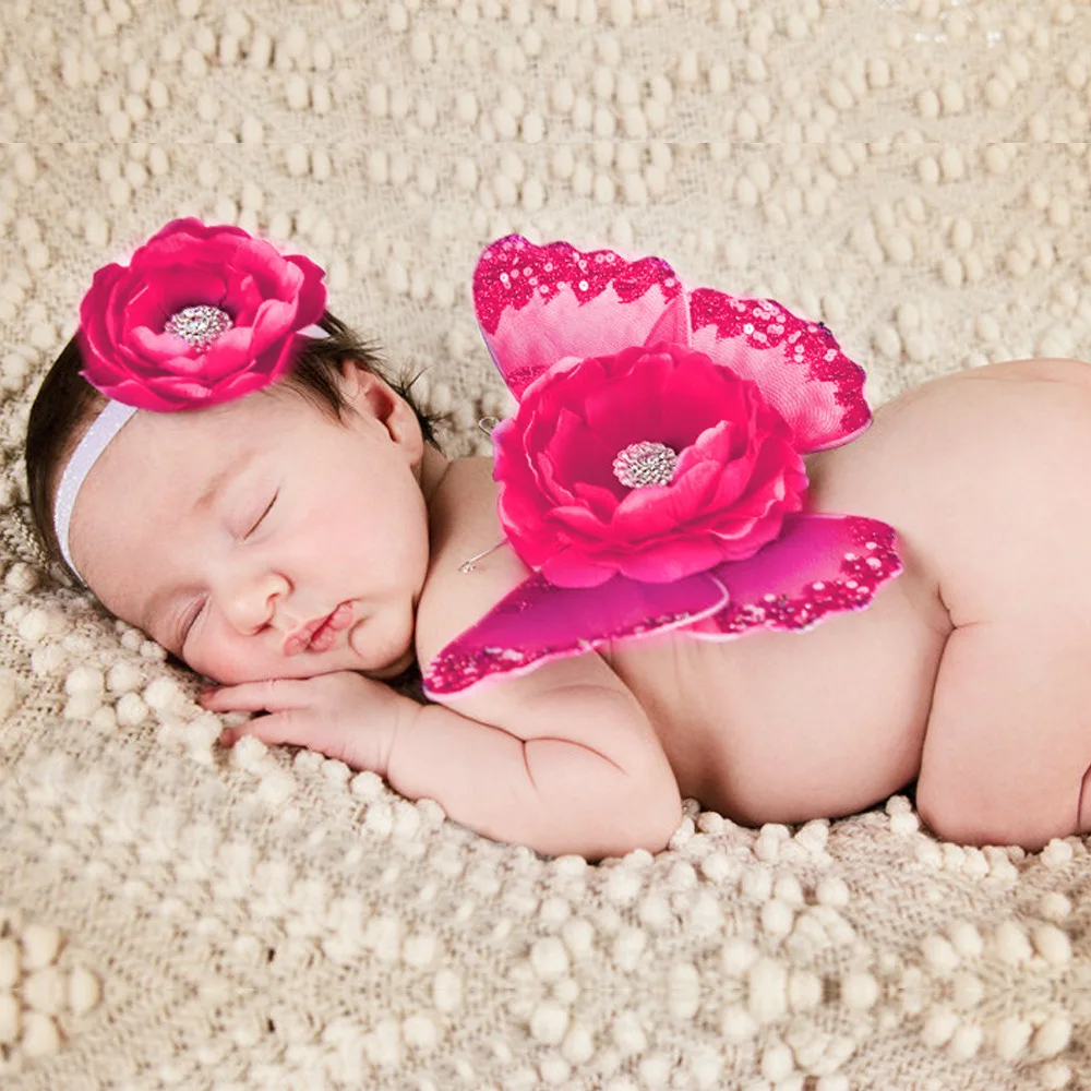 طفل أجنحة الملاك رئيس زهرة مجموعة الوليد التصوير الدعائم المعمودية عيد ميلاد صور اطلاق النار الملابس والاكسسوارات #1