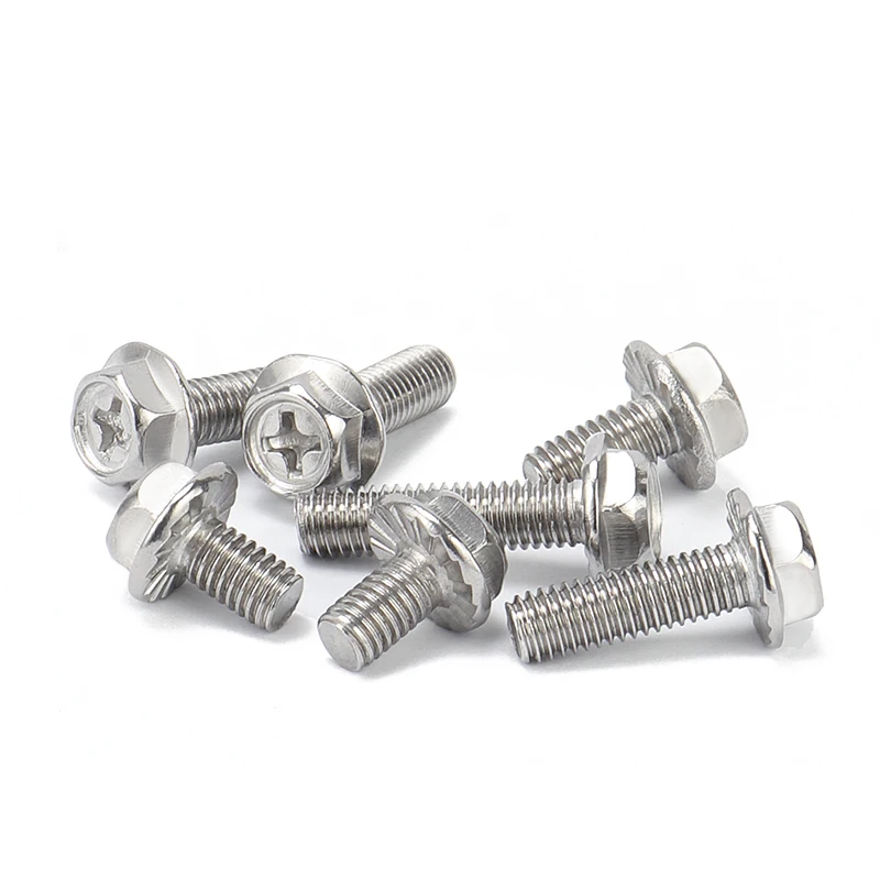 304 Stainless Steel Hex Flange Phillips Bolt Metric External Hex Screw M3 M4M5 M6M8 Length 6 To 60mm Anti Rust Assembly Fastener