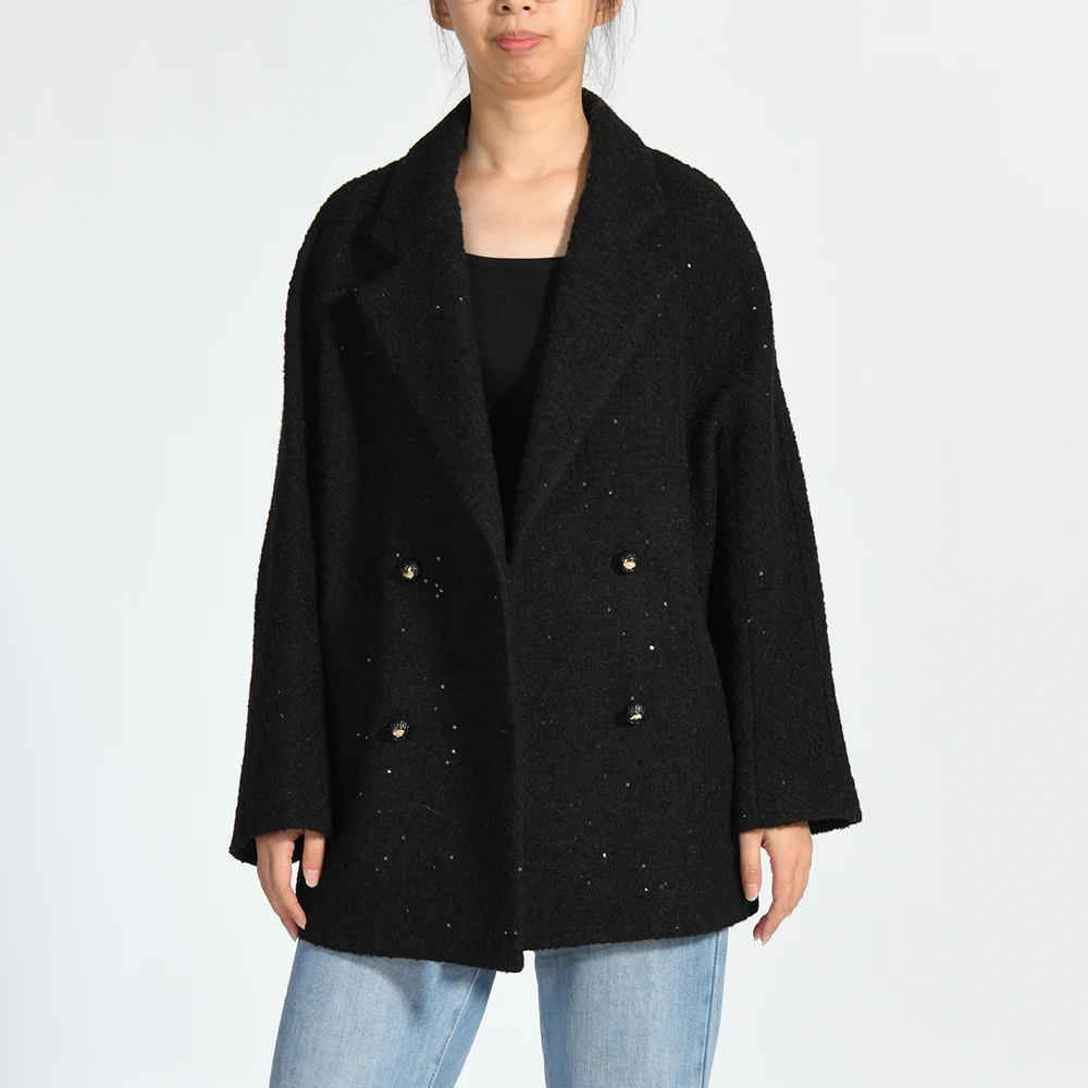 Jaxmony Women's Wool Blend Tweed Coat 2025 Spring Fashion Chic Sequins Jacket Ladies Black Blazer Jacket Fall New In Outerwear