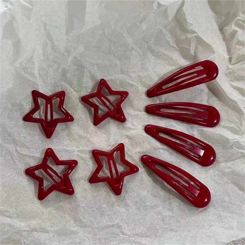 40GC 10-Piece Girls Small Snap Hair Clip 1inch/2inch Sweet Clip Red Metal Hairpin