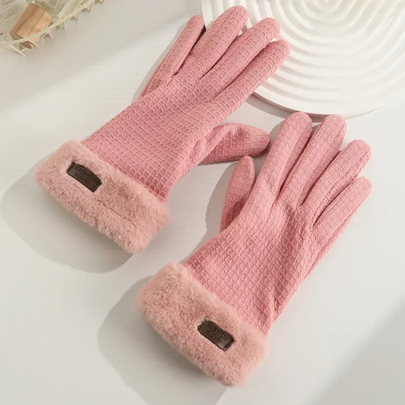 Warm Gloves Women Winter Plush Thickened Outdoor Driving and Cycling Rabbit Fleece Windproof Touch Screen Gloves