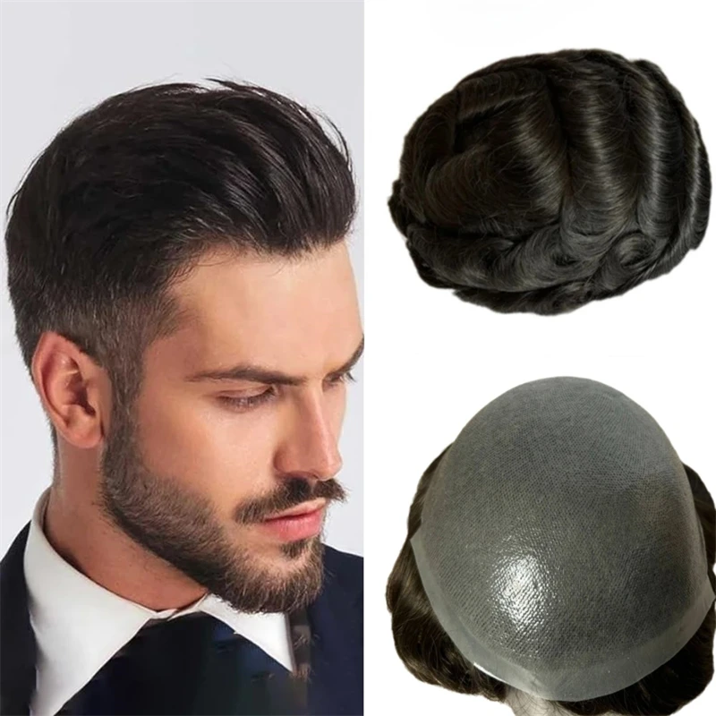 8x10 hombre peluquín hombres prótesis capilar sistema de cabello duradero piel completa PU hombres prótesis capilar Natural hombres pieza de cabello peluca