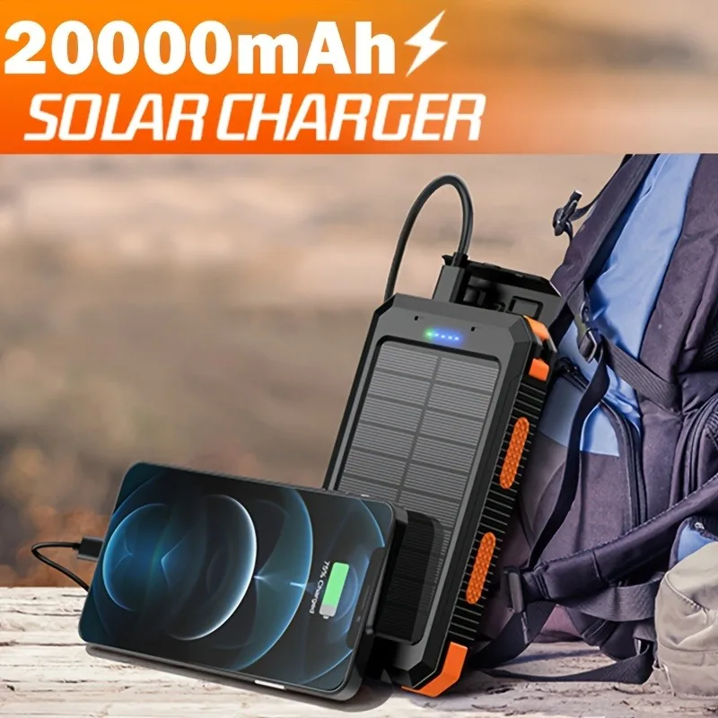 

Солнечное зарядное устройство 2025 Super 20000 мАч, портативное солнечное зарядное устройство для телефона, внешнее зарядное устройство для кемпинга для мобильного телефона