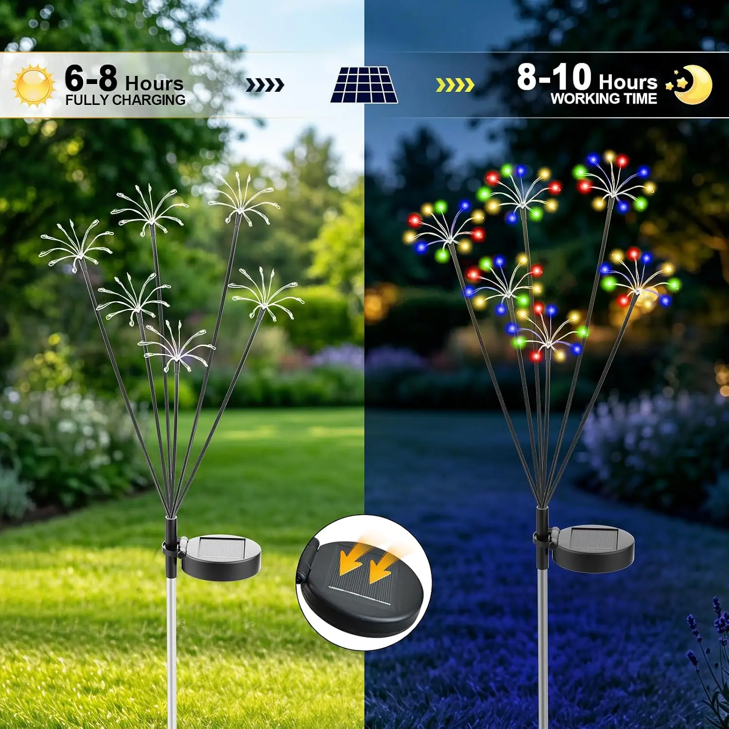 Solar Garden Lights Outdoor LED Swaying Starburst Light Waterproof Fireworks Solar Lights for Yard Patio Pathway Decoration
