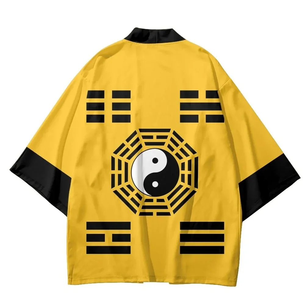

Chinese traditional Bagua graphic Japanese style kimono Outdoor fashion beach cardigan Retro Classic trendy Taoist haori
