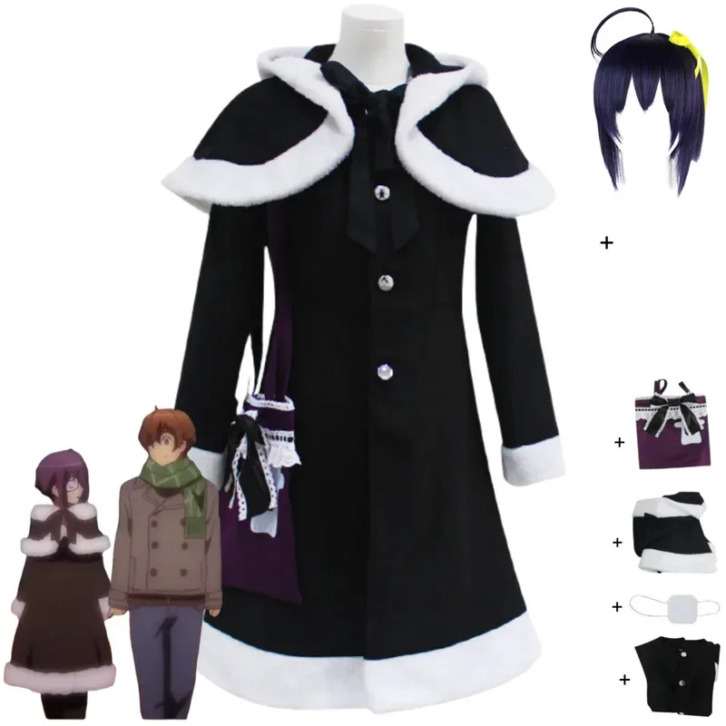 Аниме Love, Chunibyo & Other Delusions Takanashi Rikka Косплей Костюм Черная Зимняя Пальто Мао Сумка Парик Женщина Симпатичные Рождественские Костюмы;