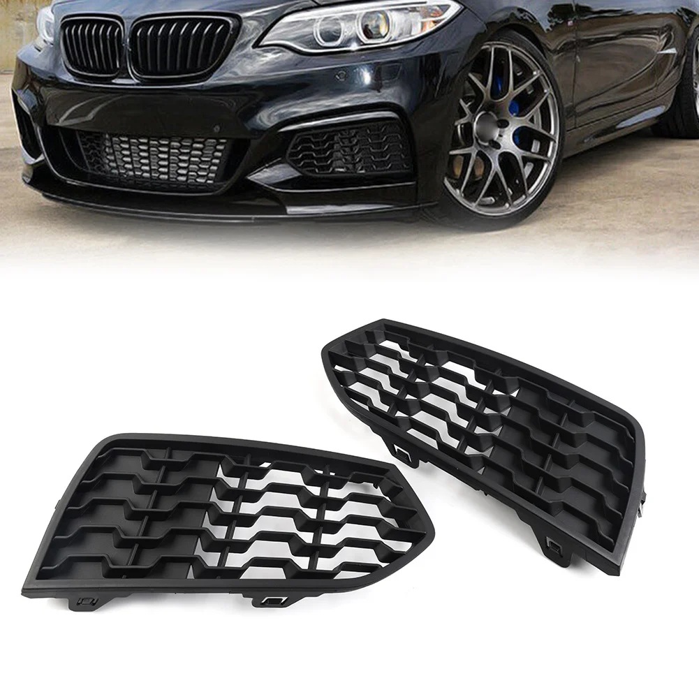 1Pair Car Closed Mesh Front Bumper Fog Light Lamp Grille Without Fog Light Hole For BMW 2 Series F22 F23 M Sport Only