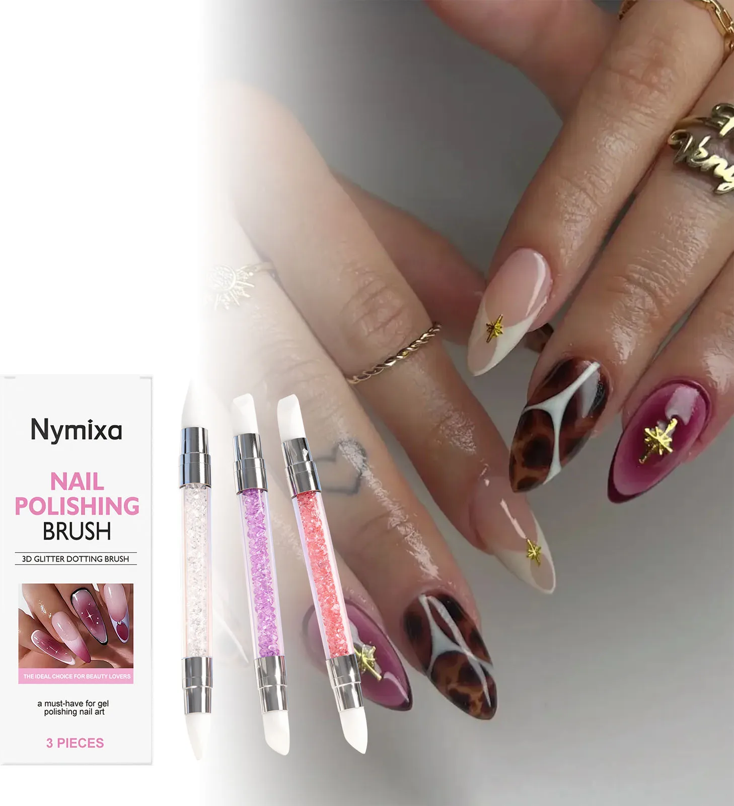 

Nymixa 3 PCS Dual Head Silicone Nail Art Pen Glitter Pickup 3D Dot Line Drawing DIY Gel Manicure Tools Modeling Painting Design