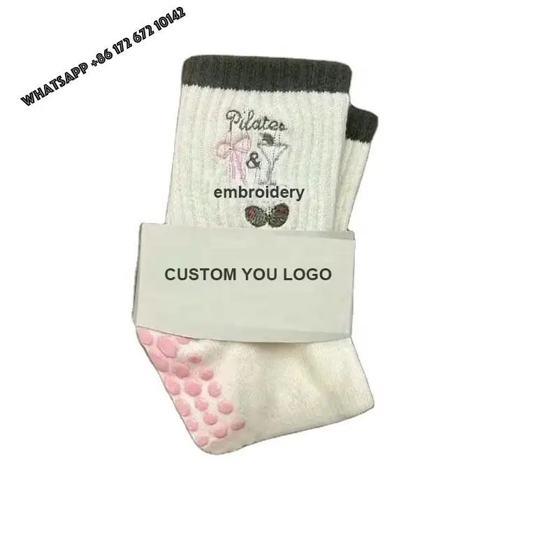 Customizable Grips Women Frilly Rib Crew Quarter Custom Logo Non-slip Ruffle Pilates Yoga High Quality Pilates Socks