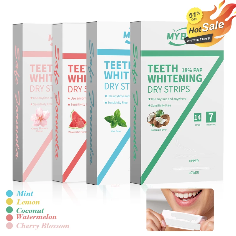 

MYBYS PAP Teeth Whitening Strips 14Pcs Dentistry Teeth Bleach Professional Dry Strips Stain Removal Oral Hygiene Care Dental