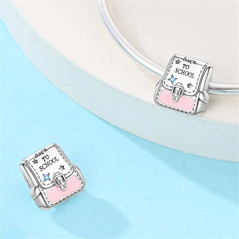 925 Sterling Silver Back To School Backpack Charms Beads Fit 3mm Original Bracelet DIY Women Exquisite Anniversary Jewelry Gifts