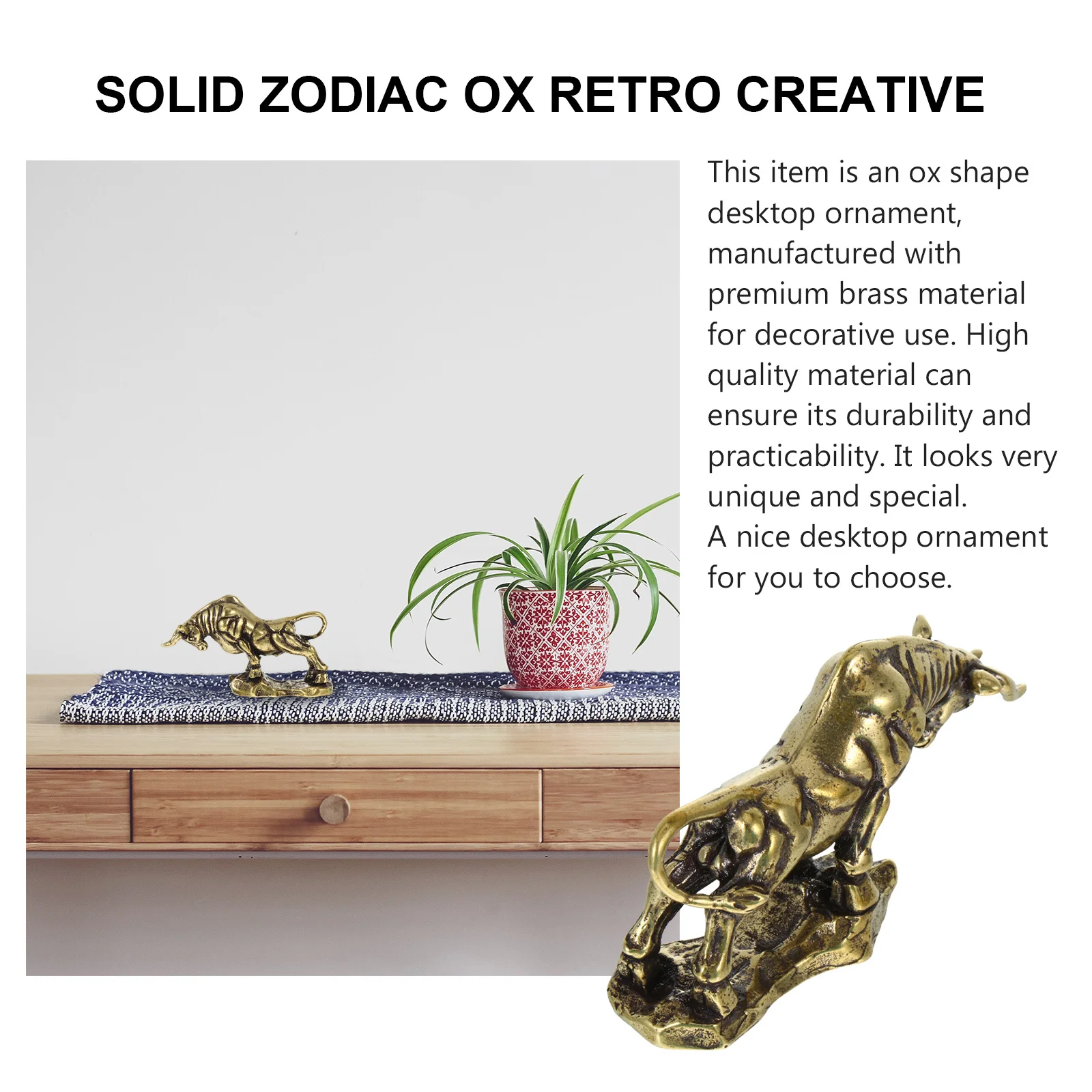 

Ox Shape Desktop Ornament Brass Adornment Creative Metal Home Decor Artistic Craft Unique Bookshelf Display