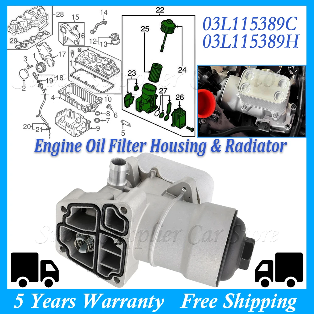 Aluminium Oil Cooler Housing & Radiator For VW Passat Polo Caddy Tiguan EOS Seat Skoda 2.0L TDl 03L115389 H 03L117021 03L115389C