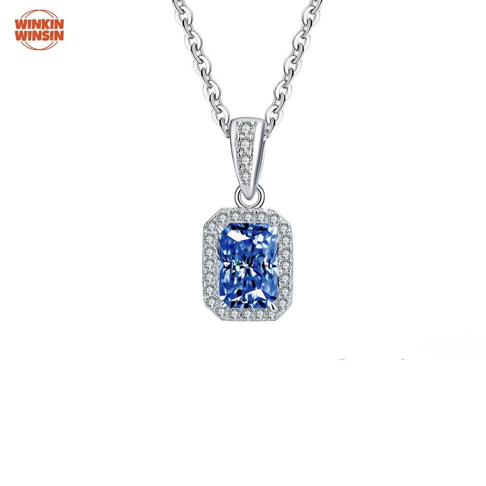 

Winkin Winsin s925 sterling silver rectangular emerald necklace set with moissanite for women