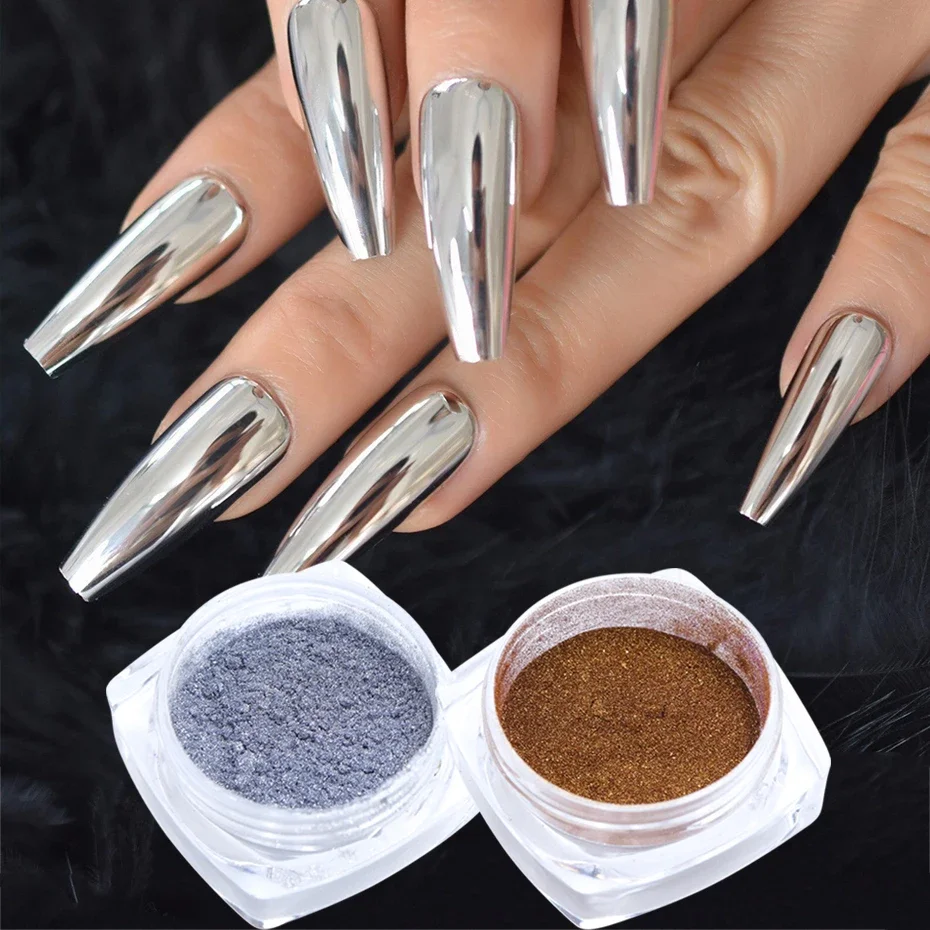 2pcs Magic Mirror Powder Gold Silver Chrome Nail Glitter Metallic Rubbing Dust Gel Polish Pigment Shinning Metal Manicure Decor image 5
