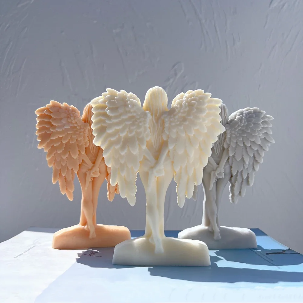 Wing Girl Figurine Silicone Mold Female Shadow Art Sculpture Soy Wax Candle Mould Angel Statue Gardening Crafts