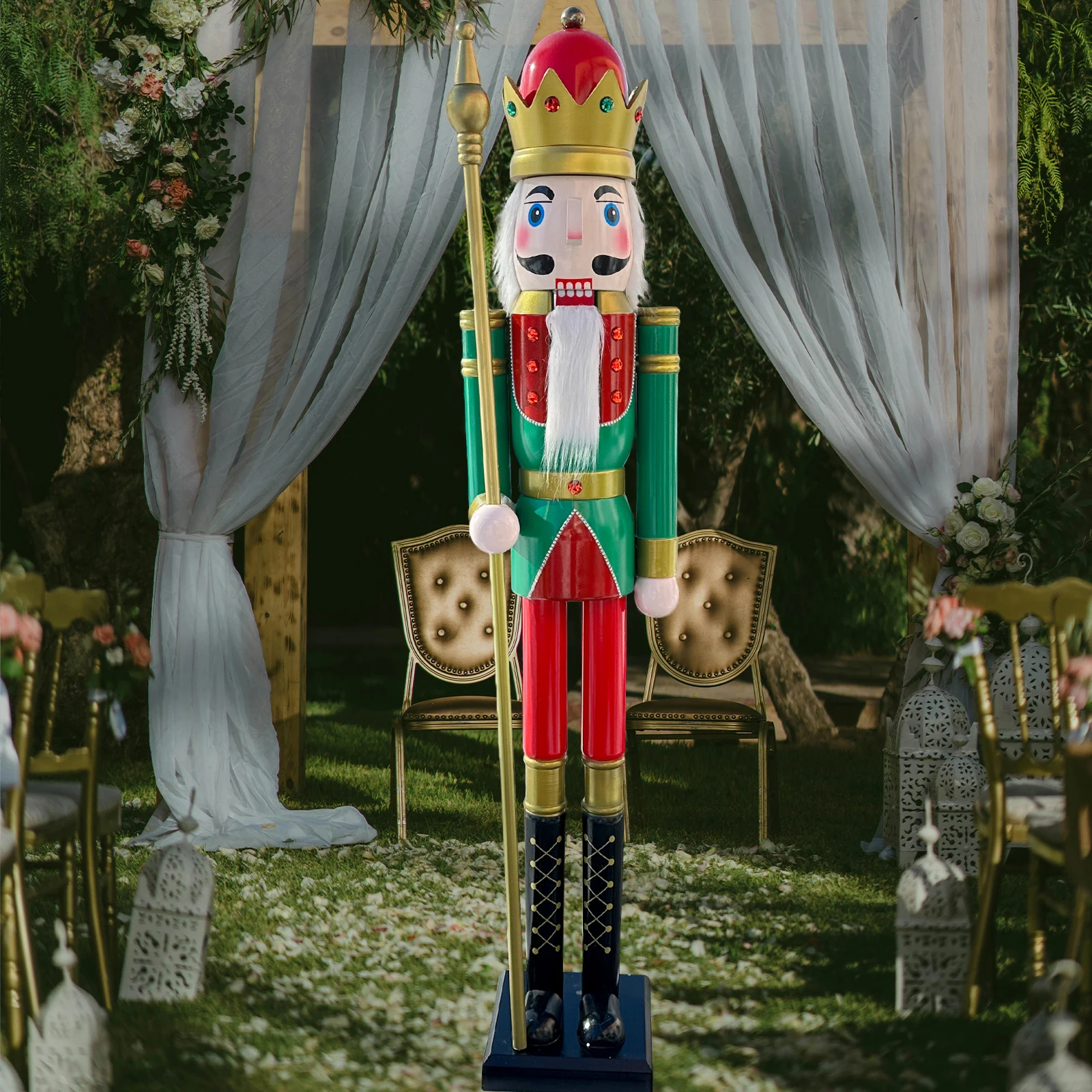 CDL Christmas Decorations 5 feet 150cm High Green and Red King Wooden NutcrackWooden Nutcracker King & Soldier Ornament Doll K27