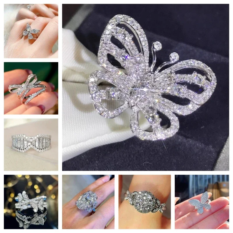Classic Bow, Simple and High-end Sparkling Zircon Water Drop Ring, Feminine Temperament, Hundred Matching Accessories Wholesale