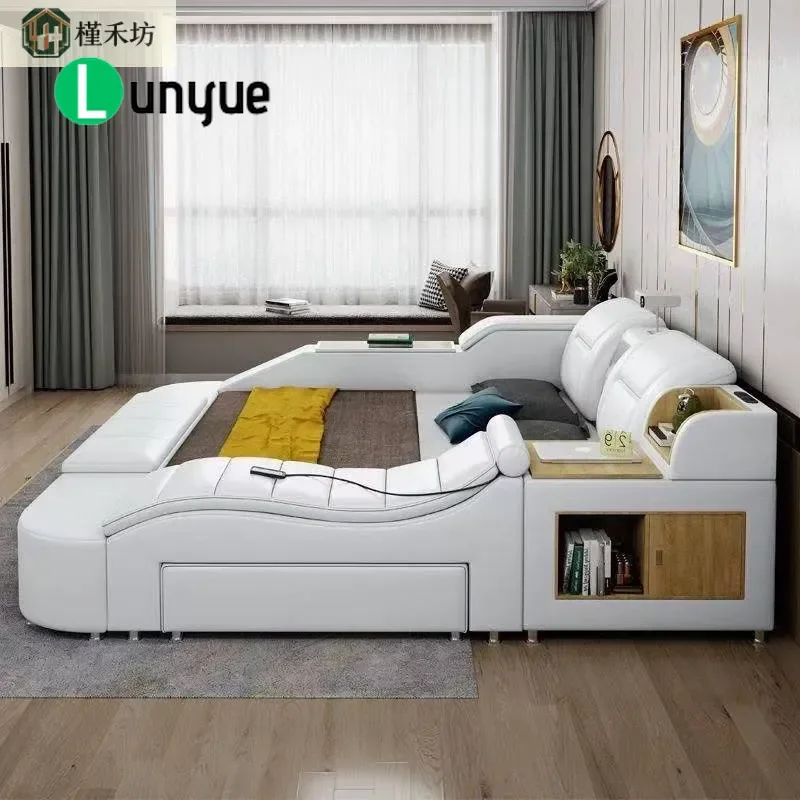 Modern Simple Leather Double Bed Tatami Style Master Bedroom Furniture Intelligent Multi Functional Massage Projection