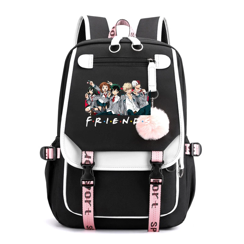 My Hero Academia Friends Print zaino Usb zainetto da viaggio femminile zaino Anime Boku No Hero Academia School Bag per adolescenti