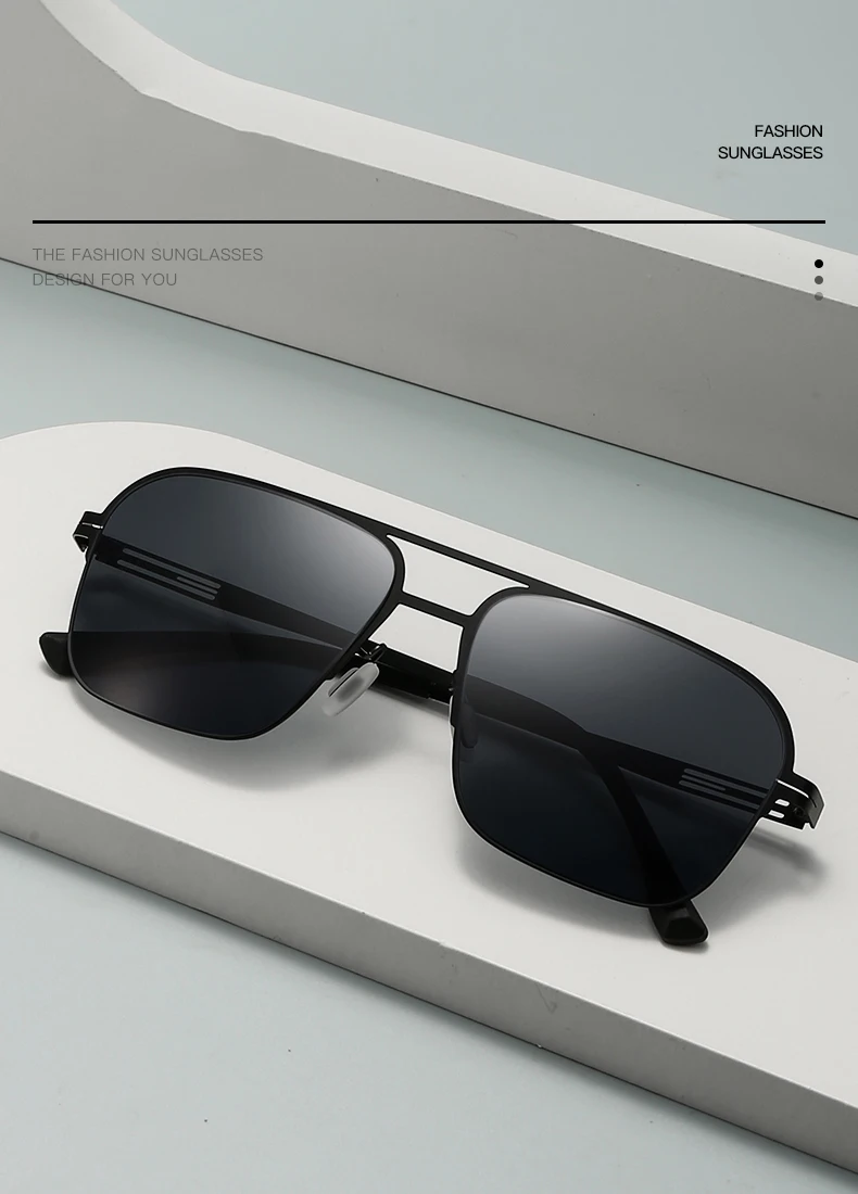 Modische Herren-Sonnenbrille aus Edelstahl mit doppeltem Fass, ultraleicht, hochwertig, sonnenblockierende Sonnenbrille mit großem Rahmen 5129 – Detail 3