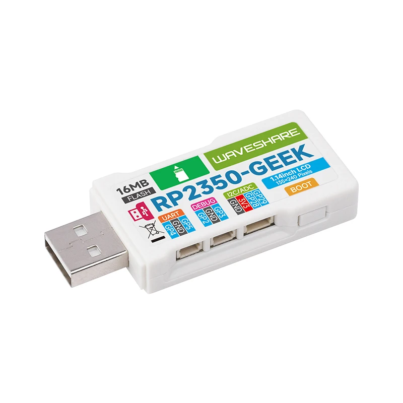 RP2350-GEEK Development Board Base On Raspberry Pi RP2350 Microcontroller 1.14 Inch 65K Color LCD USB Debugging Downloader