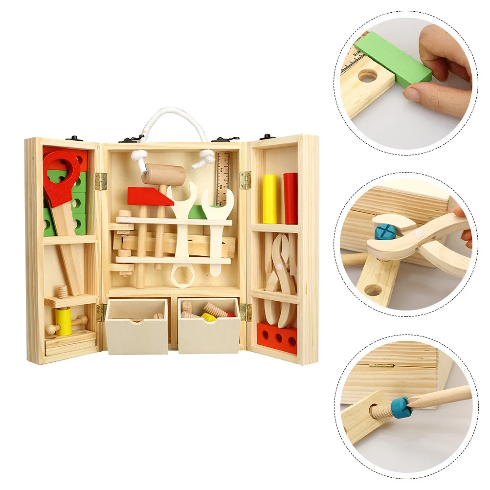 1Set Wooden Children Repair Kit Simulated DIY Repair Toolbox Playhouse Educational Kit Improve Creativity Social Skills