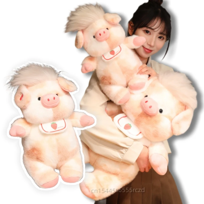 

25/35/45cm Pink Strawberry Stuffed Pig Doll With Hair And Bib Pink Stuffed Pig Doll Throw Pillow For A Girl's Birthday Present