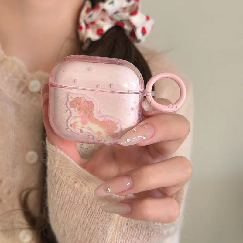 

Cute horse imd pink earphone case wireless bluetooth charging box for apple airpods 1 3 2 4 pro 2nd headset cover