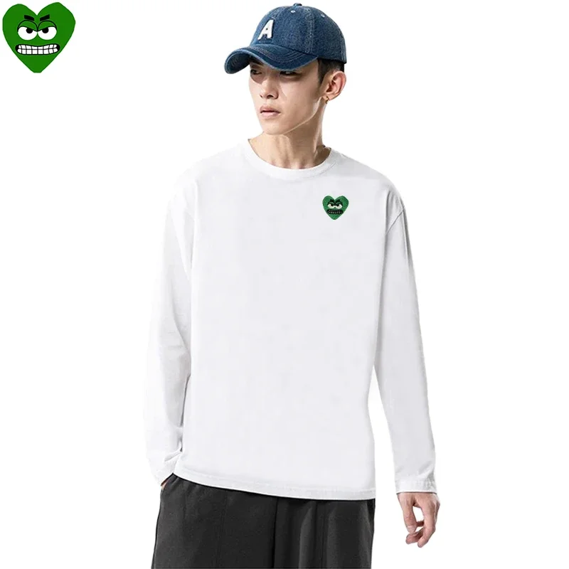 Break Egg Men Long-sleeved T-shirt Cotton Cool Cute Snag Heart Embroidery O-neck Straight Summer Solid T-shirt