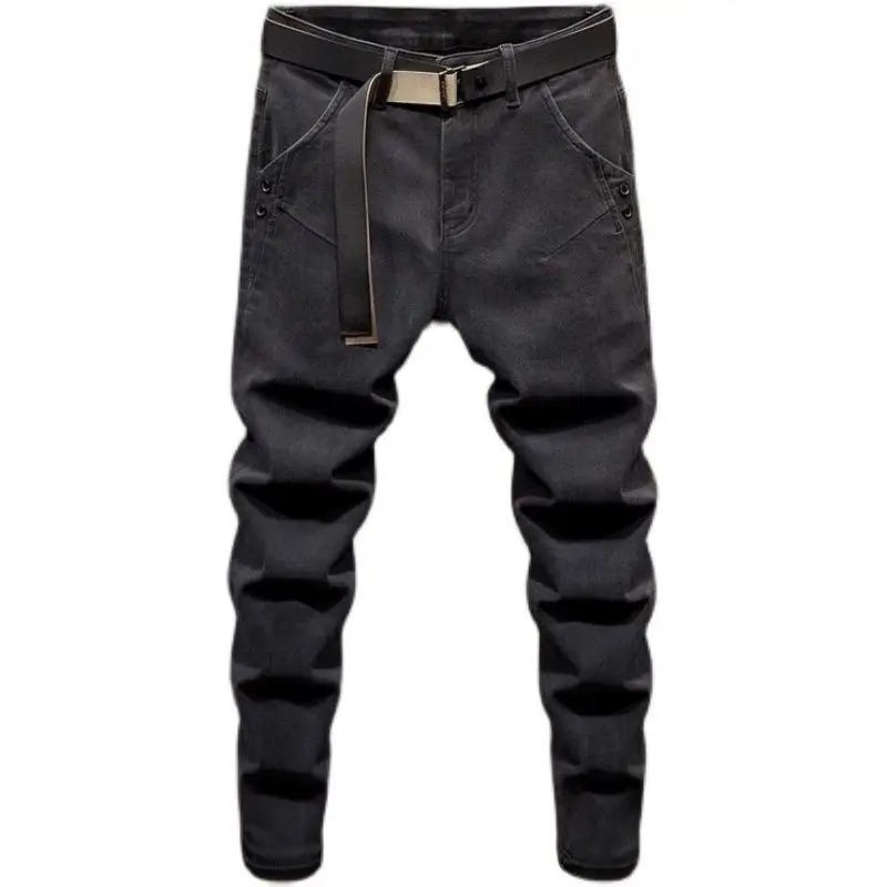 High-end na moda jeans masculino outono tendência coreana preto elástico casual fino-encaixe roupas masculinas de luxo pés pequenos calças compridas