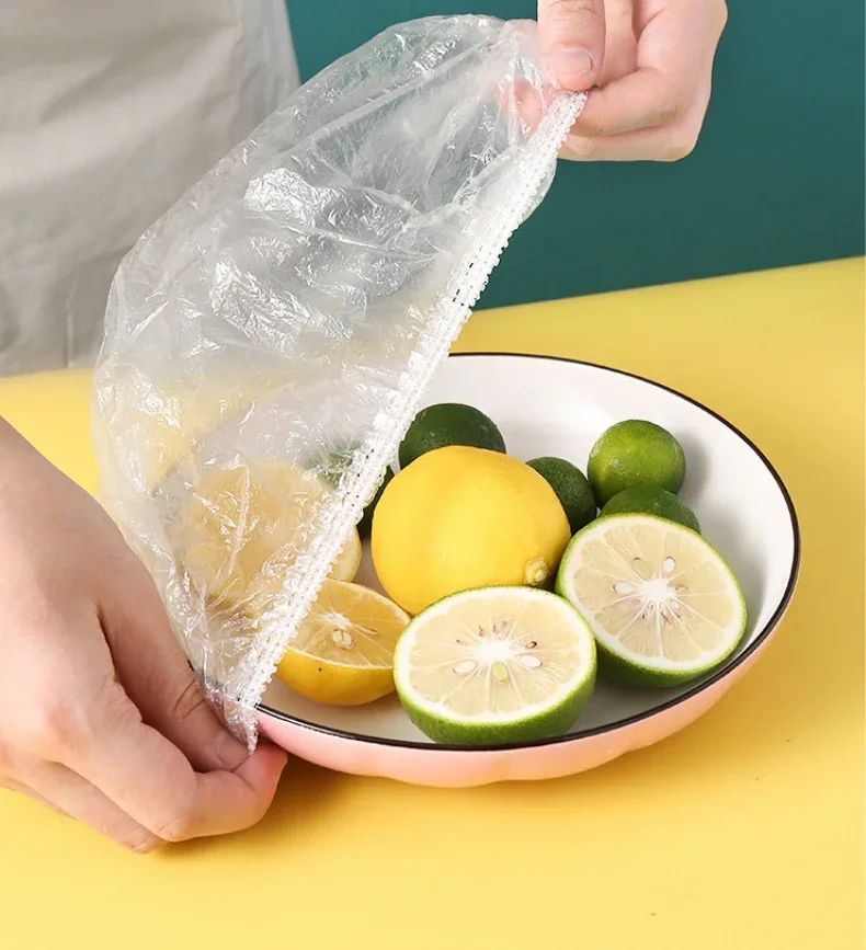 100/200/300/500pcs Saran Wrap Disposable Food Cover Food Grade Fruit Vegetable Storage Bag Elastic Kitchen Fresh Keeping Bag