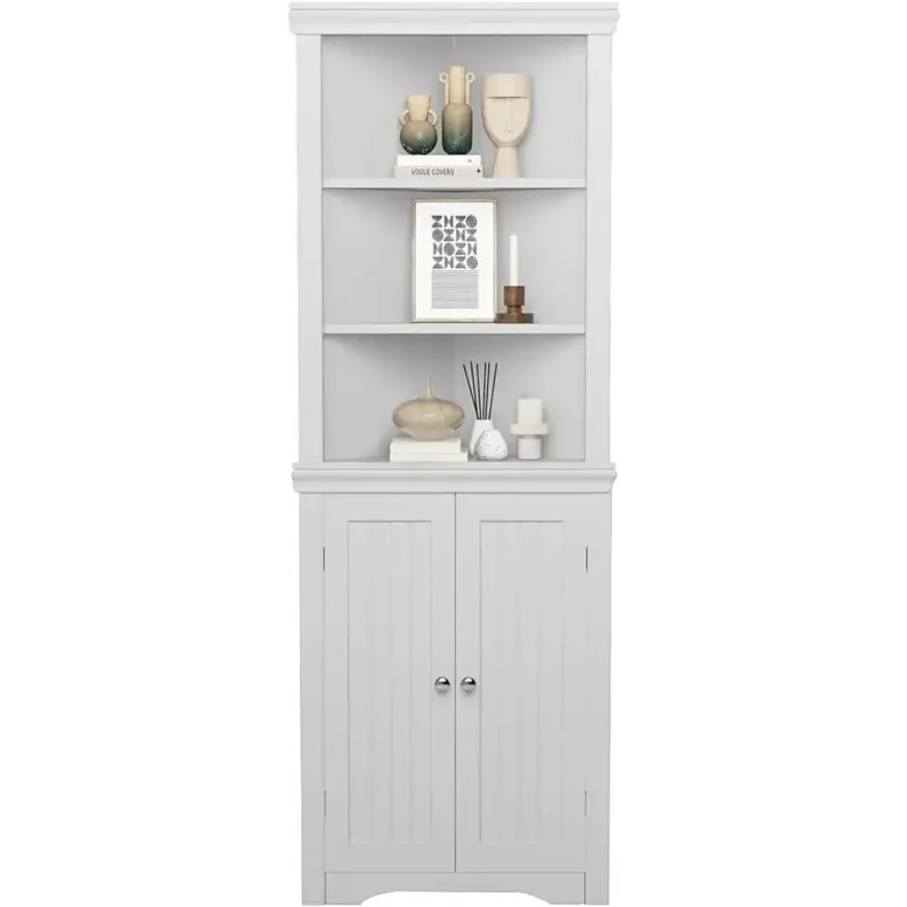 

Corner Cabinet Corner Bathroom Cabinet with 2 Doors and 3 Tier Shelves Free Standing Corner Storage Cabinet for Bathroom