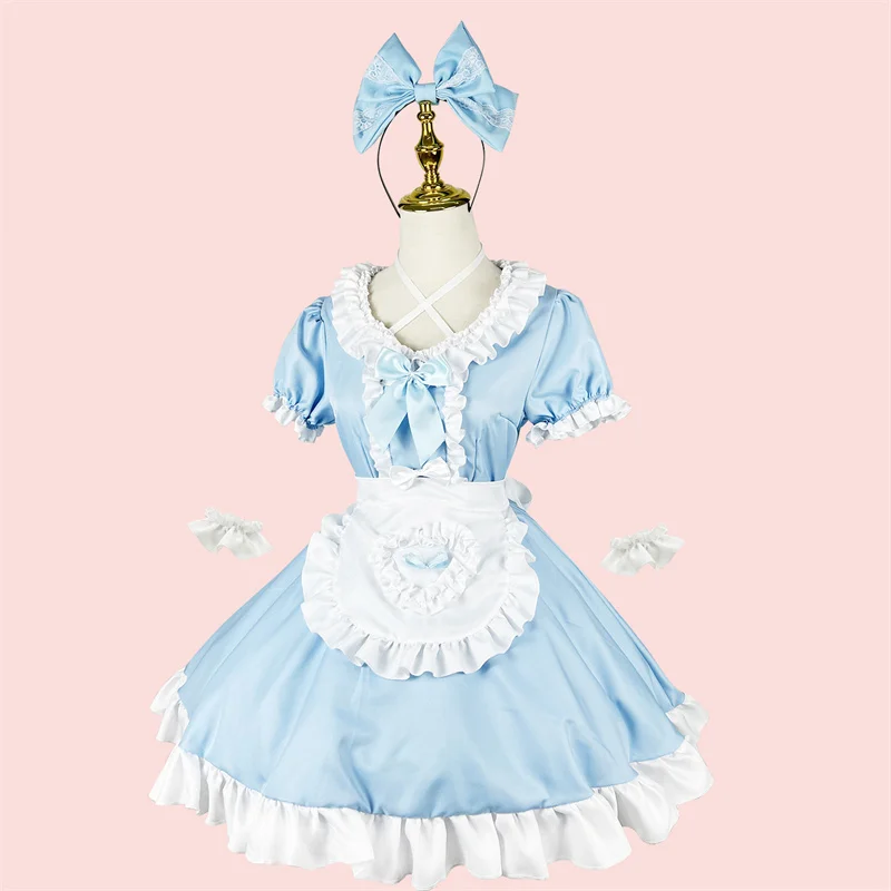 

Kawaii Japanese Anime Maid Dress Masquerade Party Blue Princess Dress with Bow Bunny Cosplay Costumes Lolita Uniform Skirt