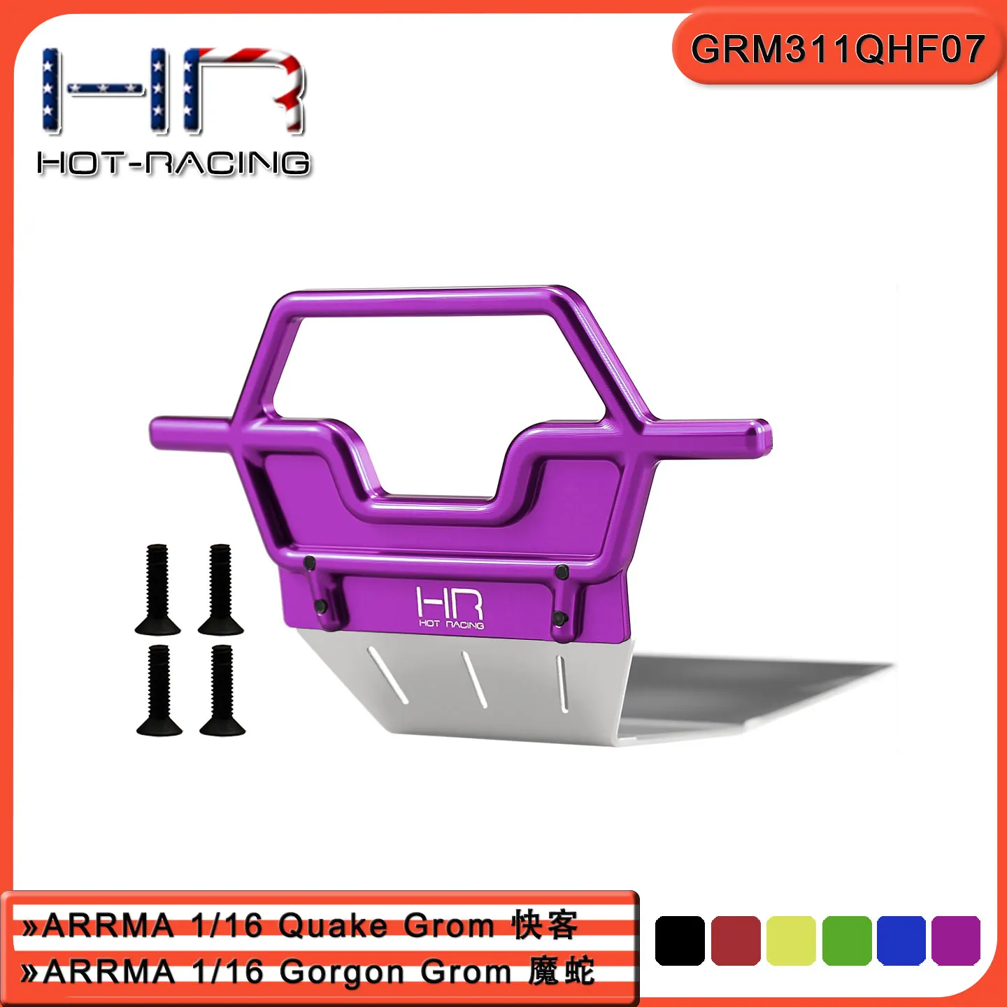 HR ARRMA 1/16 Gorgon Grom Magic Snake & Quake Grom Quick Aluminum/Stainless Steel Front Bumper