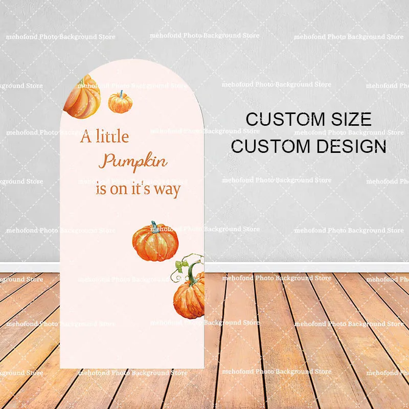 

Мехофонд на заказ, двусторонний фон с крышкой арки, персонализированный маленький тыква в пути, фон для детского душа, дня рождения