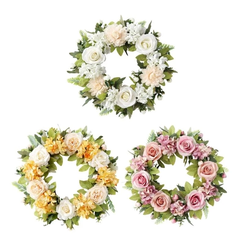 

Practical Handmade Silk Rose Wreath with Portable Accessory for Weddings and Home Decoration Florals Garlands 15UB