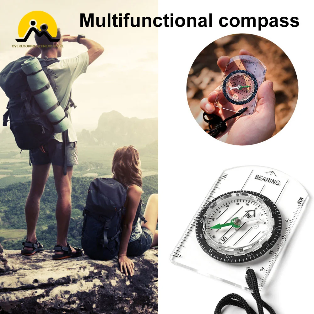 

1Pc Outdoor Mini Compass Camping Hiking Transparent Plastic Compass Proportional Footprint Travel Tactical Compass Guiding Tool