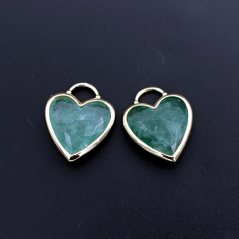 6pcs Gold Plated Natural Stone Charms Rose Quartz Labradorite Stone Heart Healing Point Pendants