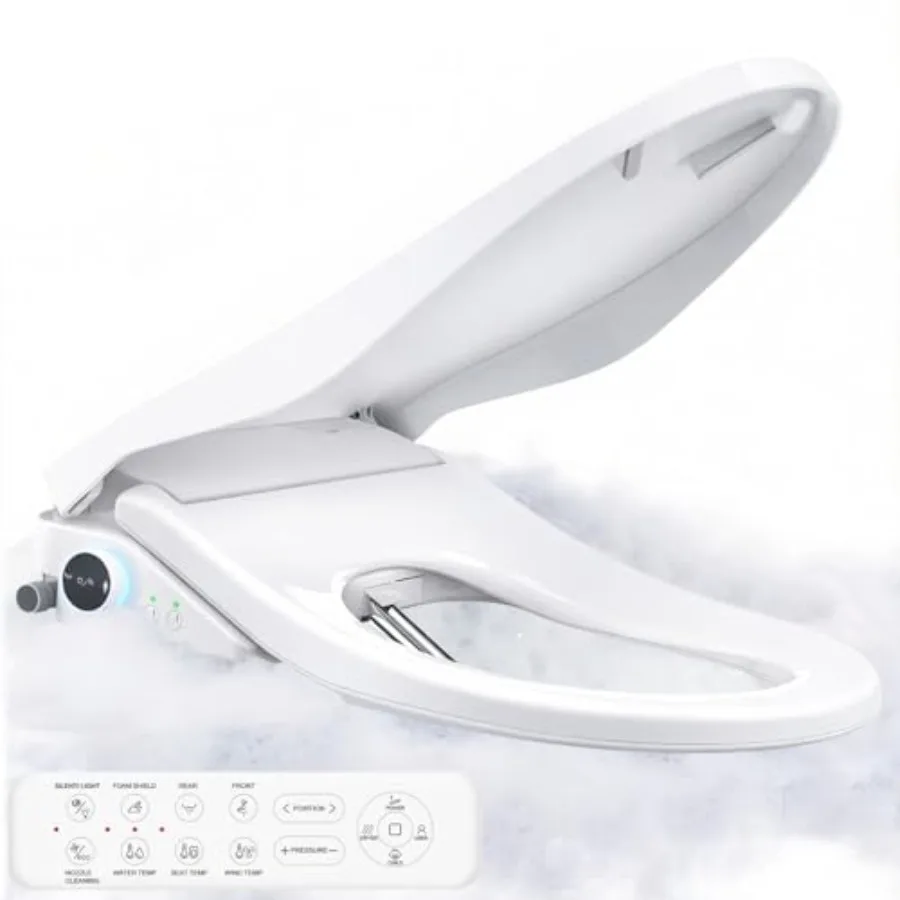 

Elongated Heated Toilet Seat with Foam Shield Instant Warm Water Dryer Front and Rear Wash Remote Control Self-Clean Nozzle ECO