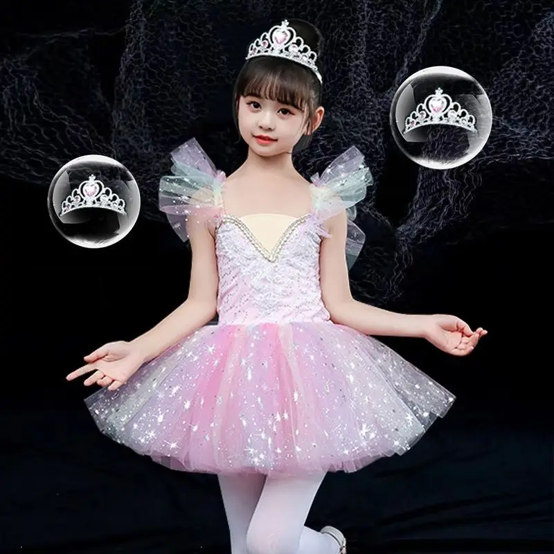 

Children's Day Cosplay Costume Girl's Ballet Fluffy Skirt Performance Dress Little Swan Princess Gauze Skirt Swan Lake Dance Cos