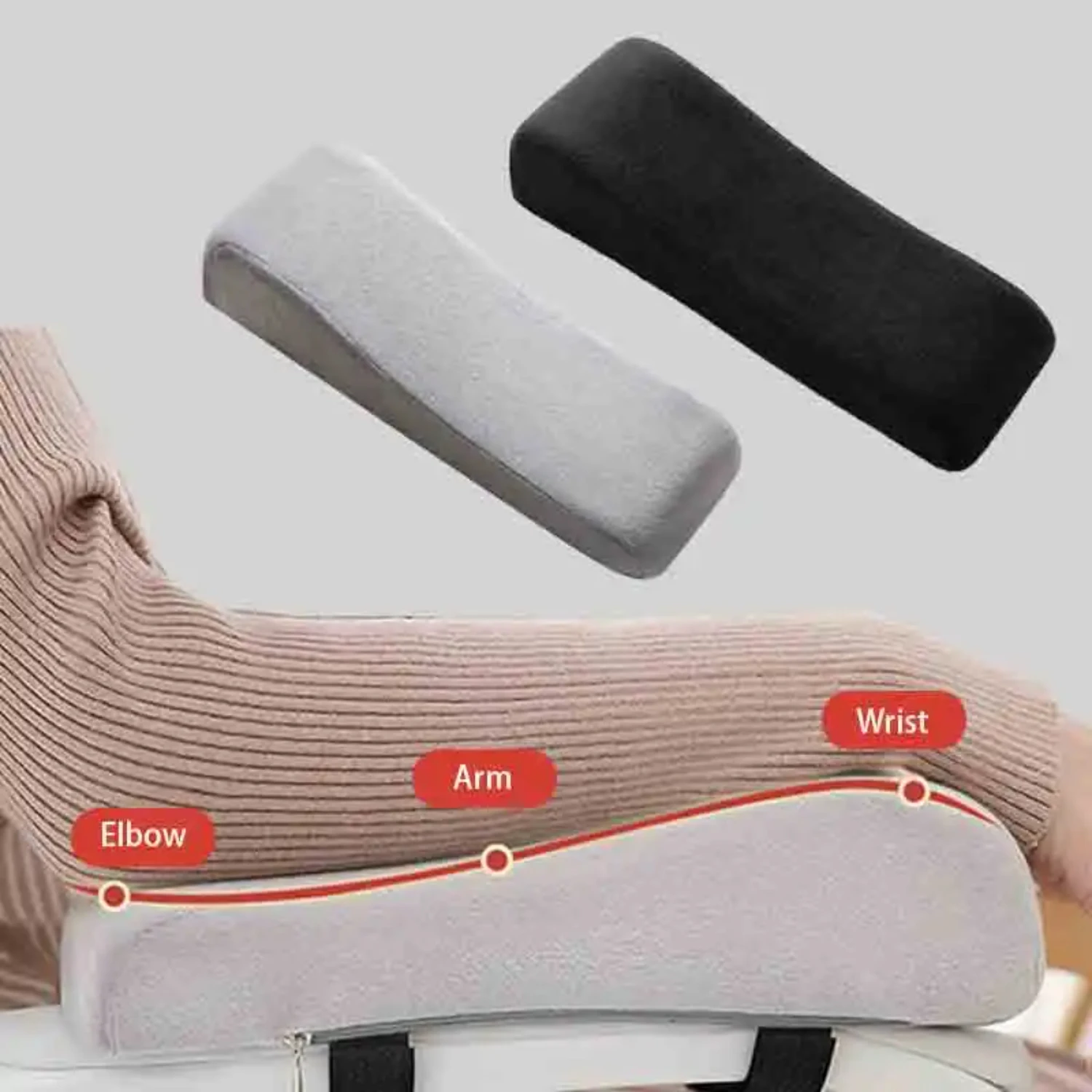 Enhance Comfort and Support with Comfortable Memory Foam Armrest Pads in Stylish Black and Grey - Relieve Elbow and Forearm Pres