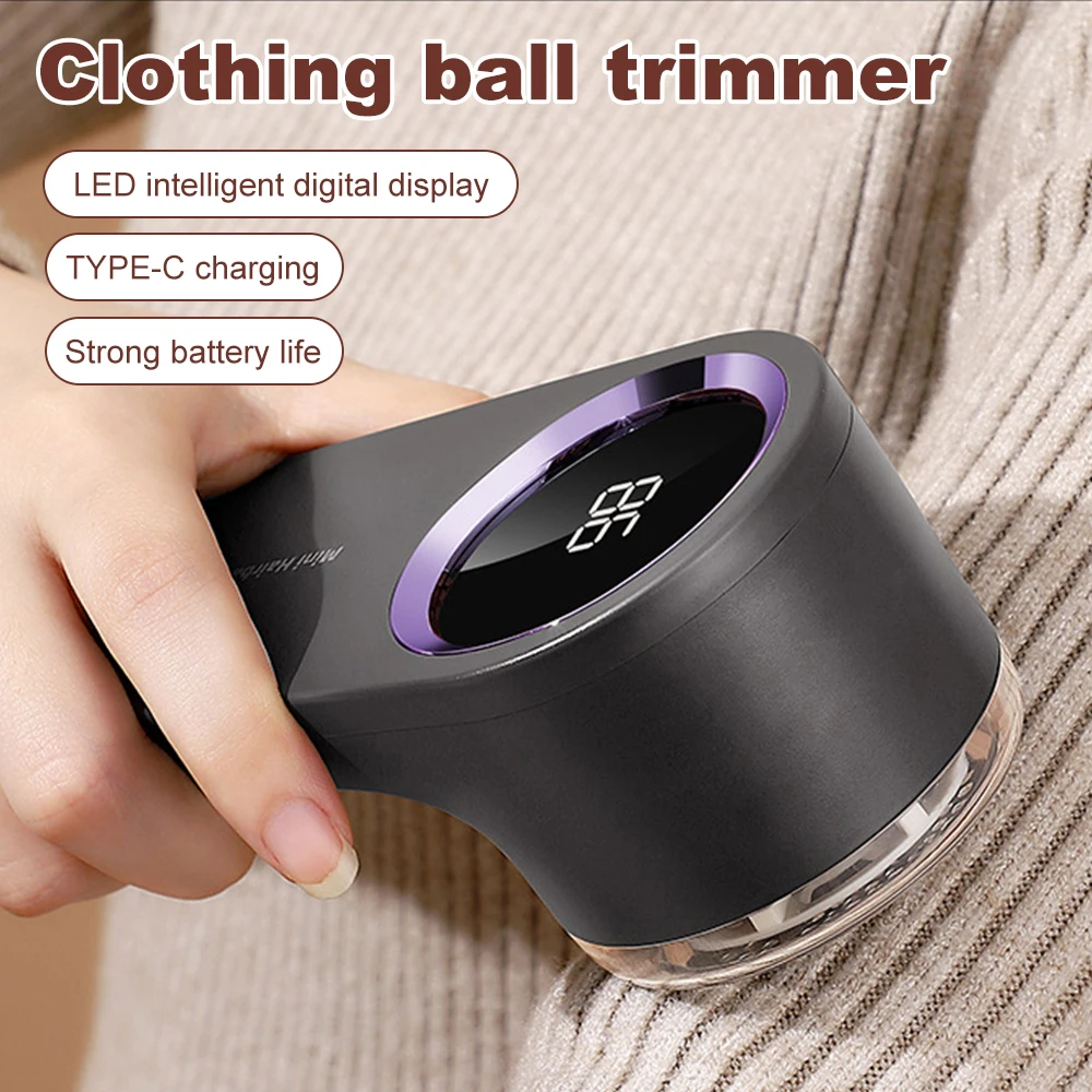 Portable Hairball Trimmer LED Display Household Type-C Rechargeable Clothing Pilling Remover With Titanium Plated Thick Mesh