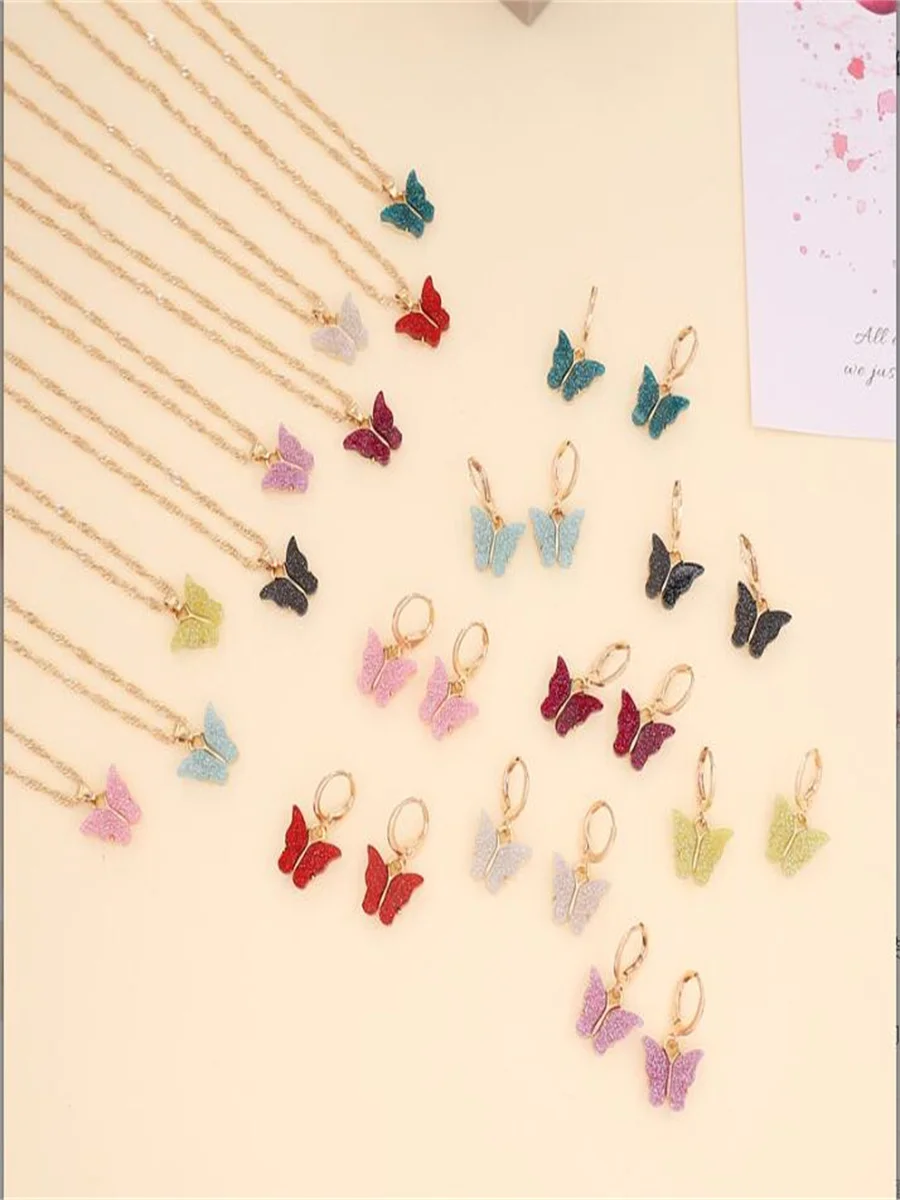 Multicolor fluorescent butterfly necklace set personalized INS necklace accessories
