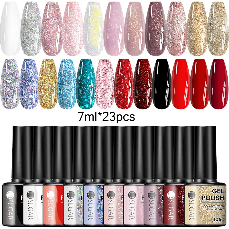 

UR SUGAR 7ml Sequins Gel Nail Polish Set For Nail Christmas Glitter Shiny Semi Permanent 23Pcs Nail Art Gel Varnish Nail Supplie