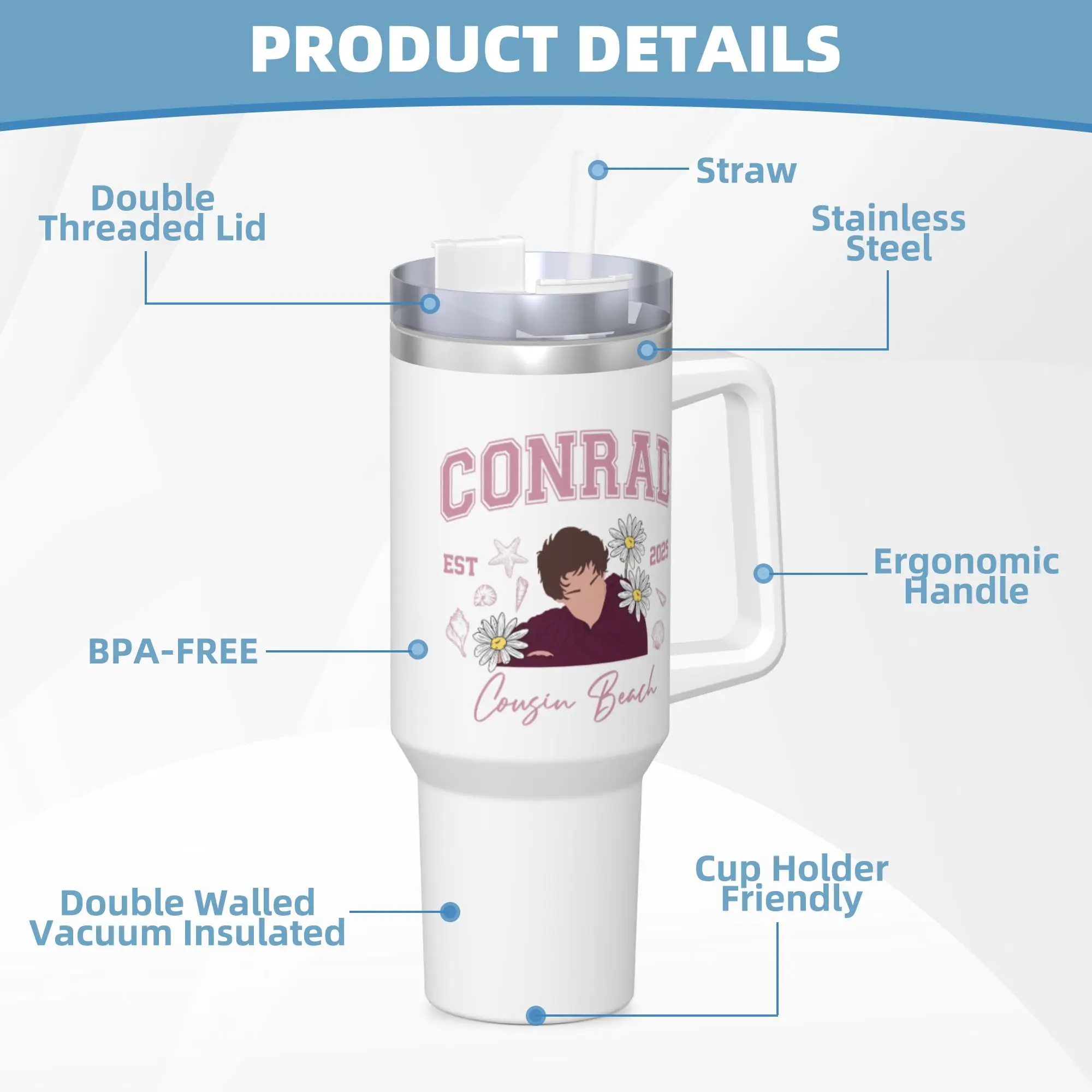 كوب أكواب من الفولاذ المقاوم للصدأ مع شفاطات للسفر وزجاجة مياه للمشروبات الباردة معزولة بسعة كبيرة أكواب حرارية