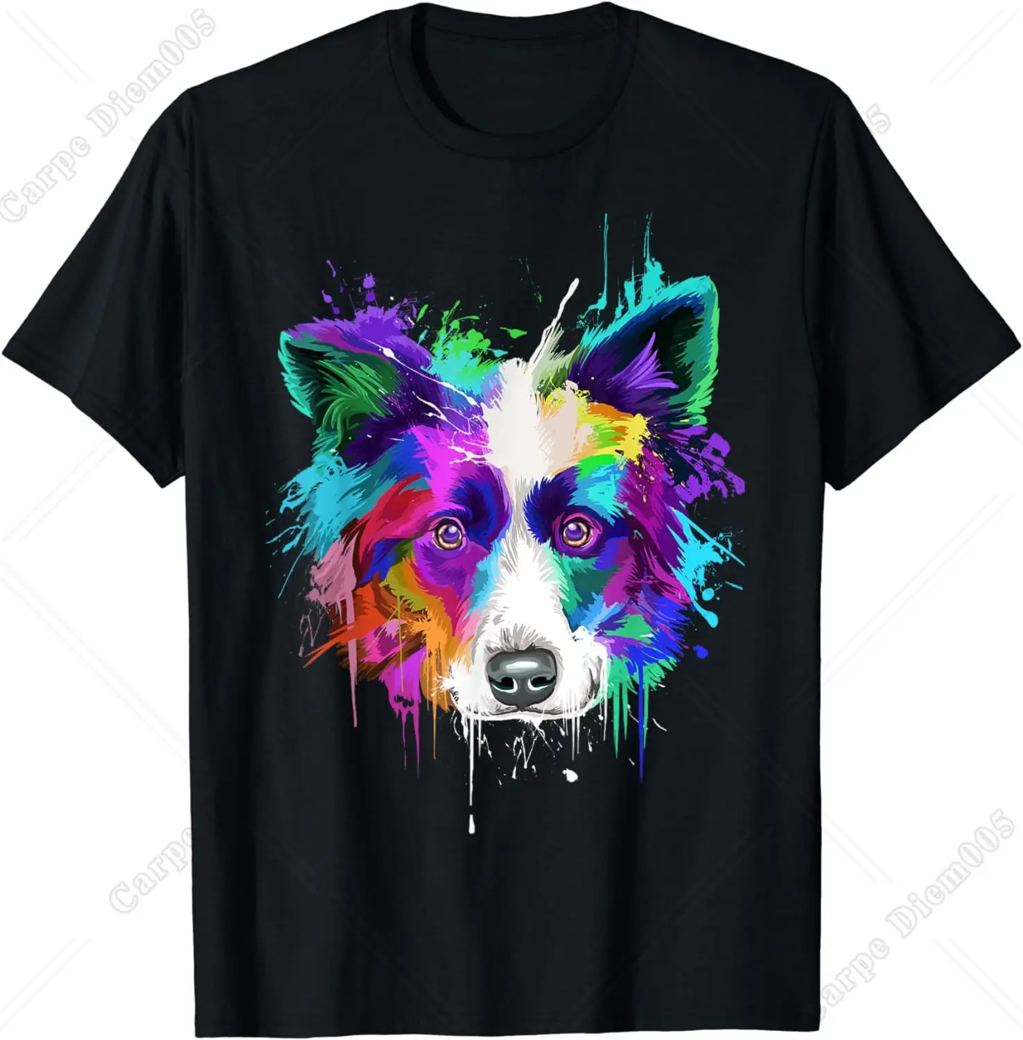 Watercolorful Art Border Collie Dog T-Shirt Border Collie Owners Gift T-Shirt for Men Women for Pets Lovers Cotton Tee